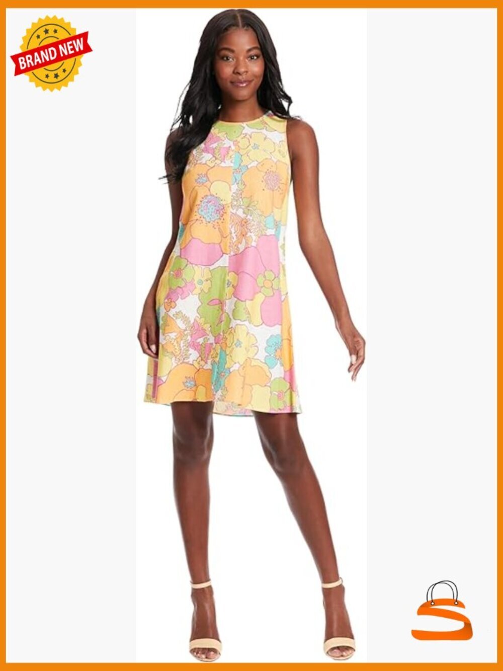 Linen Blend Sleeveless Shift Dress with Floral Print